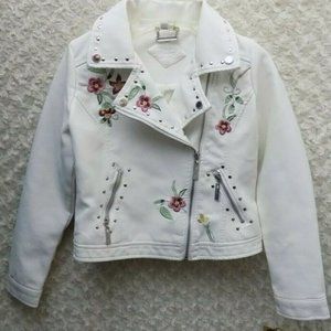 New Joujou Faux Vegan Leather Girls White Jacket M